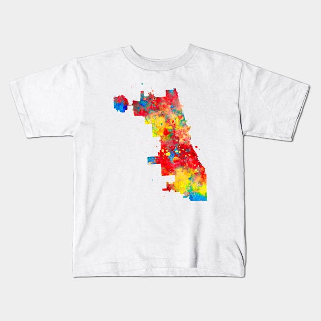 Chicago State Map Watercolor Painting Kids T-Shirt by Miao Miao Design